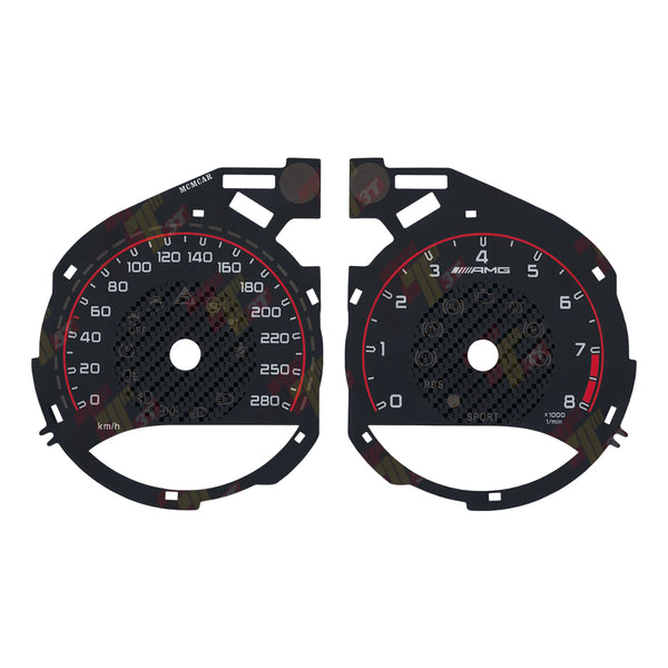 Mercedes C-Class C63 C200L GLC260 AMG Gauge Face Carbon Fiber, 280KM/H Red Scale