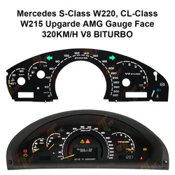 Mercedes S-Class W220, CL-Class W215 Upgarde AMG Gauge Face 320KM/H V8 BITURBO