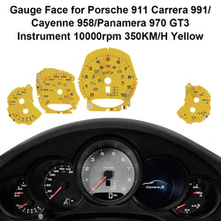 Gauge Face for Porsche Carrera 991/Cayenne 958/Panamera 970 GT3 350KM/H Yellow