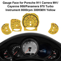 Gauge Face for Porsche Carrera 991/Cayenne 958/Panamera 970 Turbo 300KM/H Yellow